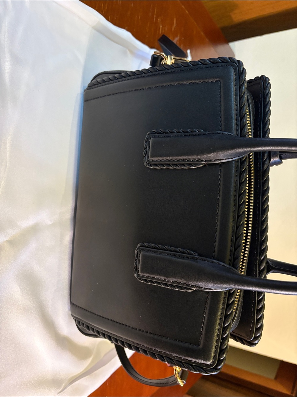 Michael Kors Black Leather Satchel with Gold MK Charm - Picture 9 of 9